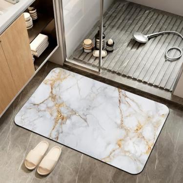 Imagem de ZTHLL Tapete de banho de terra de diatomáceas, tapetes de banho de mármore branco, veias douradas, antiderrapante, fino, absorvente, secagem rápida, fácil de limpar, para banheiro, lavanderia, casa