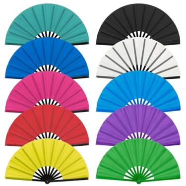 Imagem de Sekonow Pacote com 10 ventiladores de mão dobráveis para dança em linha, grande 33 cm, ventilador portátil de rave chinês de 33 cm, dobrável para mulheres, homens, dança, apresentação, festival, festa