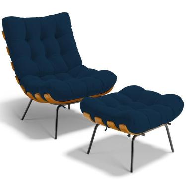 Imagem de Poltrona Costela L02 Com Puff Suede Azul Marinho - Lyam Decor