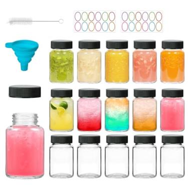 Imagem de CAKKVDE Pacote com 16 garrafas de vidro de gengibre de 59 ml com tampas pretas, garrafas de vidro de suco de 60 ml à prova de vazamento com tampas para dose de bem-estar, gengibre, bebidas