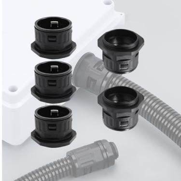 Imagem de 3 peças Junta de tubo ondulado PG48 conector de tubo ondulado de plástico impermeável glândula de cabo de borracha AD54.5-PG48 fole conector de nylon PA grampos de junta de tubo para tubo ondulado