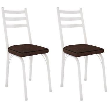 Imagem de Kit 2 Cadeiras Para Cozinha Tubular D-13 Nara De Aço Branco/imbuia