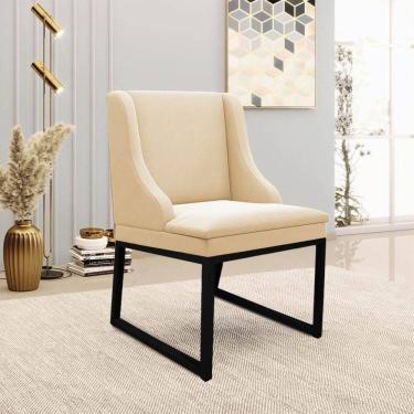 Imagem de Cadeira Sala De Jantar Industrial Preto Liz Suede D03 - D`rossi Bege