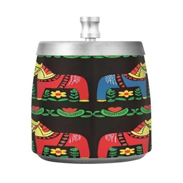 Imagem de JUZIHAI Cinzeiro de cavalo Dala sueco com tampa, bandeja de cinzeiro de aço inoxidável inodoro à prova de vento cinzeiro sem fumaça para escritório em casa, pátio, varanda, cigarro