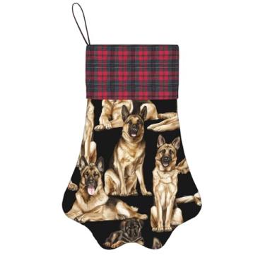 Imagem de SKKNT Meias de Natal com estampa de cachorro pastor alemão, animais de estimação, decoração de Natal, cães, gatos, árvores, doces, presente, conveniente