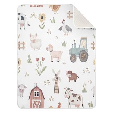 Imagem de Qilmy Cobertor de bebê com estampa de fazenda 76 x 101 cm, cobertor infantil de algodão macio para meninos e meninas, cobertor infantil leve e quente para berço, carrinho de bebê, soneca