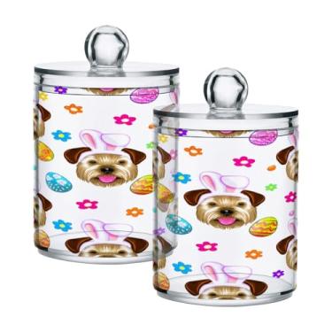 Imagem de Qilmy Bunny Dogs Pacote com 2 unidades, frascos de boticário de 400 ml, vasilha organizadora de banheiro para Qtips, cotonetes, bolas de algodão, almofadas cosméticas, irrigadores dentais, sais de