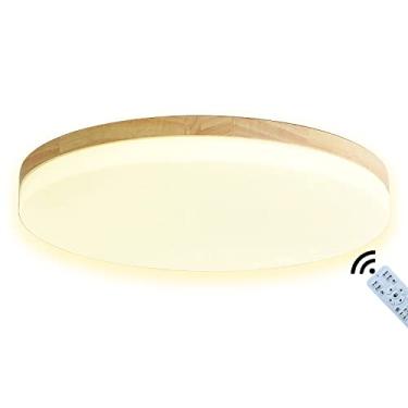 Imagem de Luminária de teto LED 18W dimerizável 3000K-6000K para ambientes internos, redonda, 1260LM, em madeira, para escritório, sala de estar, quarto, cozinha, corredor e sala de TV, Φ26×5CM