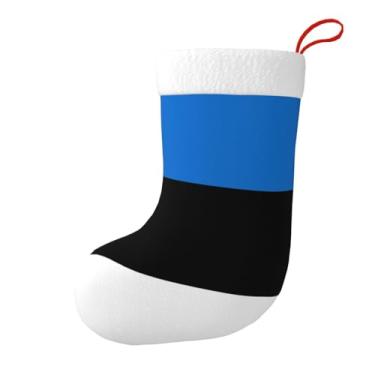 Imagem de SKKNT Meia de Natal com estampa de bandeira da Estônia, decoração de Natal, festa em casa, escritório, férias, lareira, meias suspensas