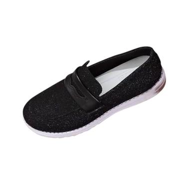 Imagem de Tênis feminino sem cadarço com bico redondo e tecido respirável para uso confortável, Preto, 38