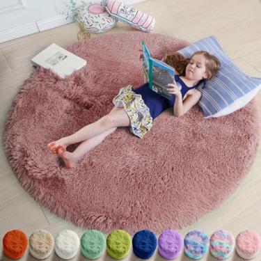 Imagem de Tapete redondo fofo rosa blush 1,5 m para quarto, tapetes de pelúcia felpudos para decoração de quarto de bebês e crianças, tapete circular felpudo para quarto de crianças, quarto de bebê, sala de