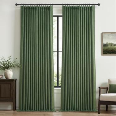 Imagem de Cortinas blackout Loden grossas de linho 203 cm de comprimento para sala de aula, conjunto de 2 painéis, cortinas plissadas com isolamento de duas camadas, cortina de janela verde escuro com bloqueio