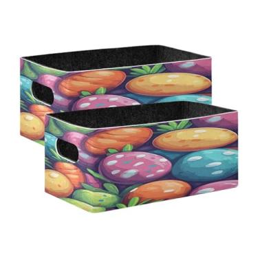 Imagem de xigua Conjunto de 2 caixas de armazenamento de ovos de Páscoa, cubo de armazenamento dobrável, organizador de cestas de armazenamento para livros, prateleiras, armário, lavanderia, berçário