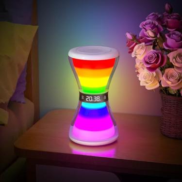 Imagem de AFEXOA Despertador com luz noturna RGB para crianças, adolescentes, adultos, despertador digital com formato de ampulheta, 7 luzes ambientais, despertadores estéticos para quartos e decoração de sala