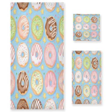 Imagem de xigua Conjunto de toalhas de banheiro coloridas Donuts absorventes macias 3 peças toalha de banho toalha de mão toalhas decorativas para banheiro, academia, hotel, praia, piscina