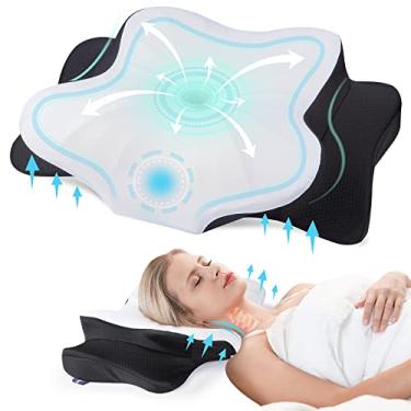 Imagem de DONAMA Almofada cervical para alívio da dor no pescoço, almofada de espuma viscoelástica com contorno, almofada ortopédica ergonômica de suporte de pescoço para dormir, costas e estômago