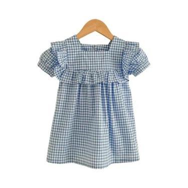 Imagem de Macacão De Verão Para Bebês Meninas Com Estampa Quadriculada, Vestido 