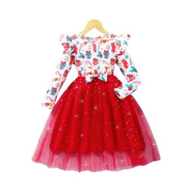 Imagem de Vestido De Natal Para Meninas Com Manga Longa E Laço, Vestido Casual M