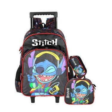Imagem de Kit Lilo Stitch Mochila Rodas + Lancheira + Estojo Menino - Disney, Pr