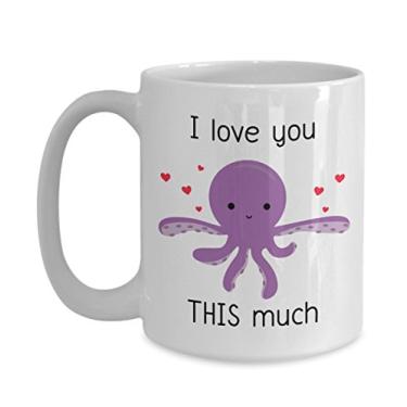Imagem de Caneca de polvo - I Love You This Much - Caneca de café de cacau quente divertido - ideia de presente de aniversário de Natal