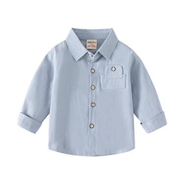 Imagem de Camisetas infantis pacote econômico jaqueta manga longa lapela botão shacket bebê meninos meninas camisa de manga curta, Azul, 4-5 Anos