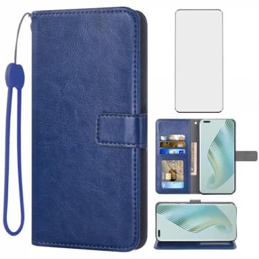 Imagem de Compatível com Huawei Honor Magic5 Pro 5G Capa carteira protetora de tela de vidro temperado e suporte de cartão de couro com suporte para acessórios de celular para Hawaii Magic 5 Pro Magic5Pro