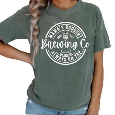 Imagem de Camiseta feminina para gestantes cores confortáveis para amamentação e amamentação camiseta Mama's Boobery Always On Tap Tops, Verde 2, G