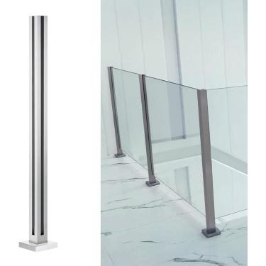 Imagem de Poste de corrimão de deck prateado para painel de vidro/plástico/madeira 10/12 mm, poste de balaustrada de vidro de aço inoxidável para varanda/escadas de corredor/loft de plataforma externa