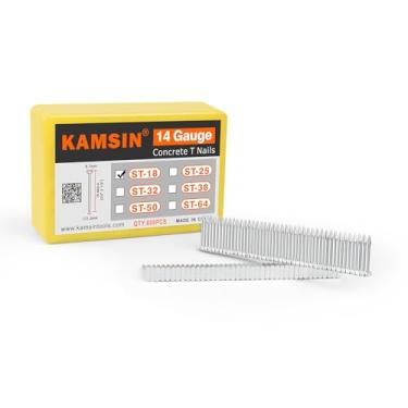 Imagem de KAMSIN ST18 Pregos T de concreto calibre 14, pregos T de concreto agrupados de 3/10.2 cm (18 mm) de comprimento, galvanizados, 800 peças/caixa, fixadores para pregador de concreto pneumático, pistola