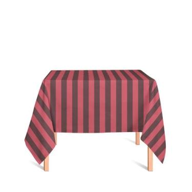 Imagem de Toalha de Mesa Quadrada em Tecido Jacquard Marrom e Vermelho Listrado 