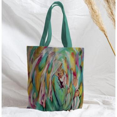 Imagem de Bolsa Sacola Artesanal de Tecido Nossa Senhora e o Menino Jesus Pintur