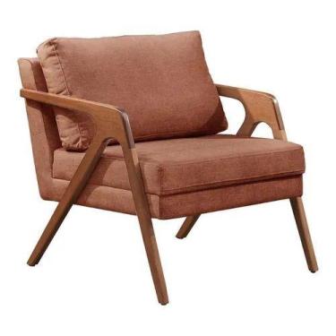Imagem de Poltrona Decorativa Mona Luxo Madeira Maciça Linho Terracota - TH Deco