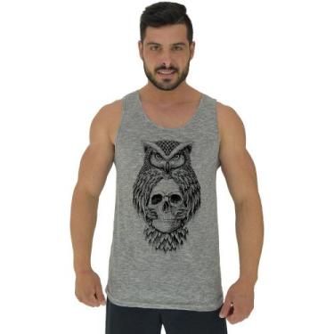 Imagem de Regata Clássica Masculina MXD Conceito Owl And Skull, Cinza, Preto, M