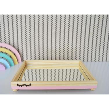 Imagem de Bandeja Madeira Pinus B104 G Faixa Rosa Cílios Quarto Bebê Bancada Men