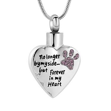 Imagem de Colar de urna de cremação com medalhão esculpido em meu coração Memorial Jewelia No Longer by My Side, But Forever in My Heart para cães e gatos