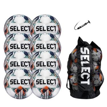 Imagem de SELECT Bola de futebol Viking DB, branco/azul-petróleo/laranja V24, pacote de 8 bolas com bolsa de bolas e bomba de mão, tamanho 4