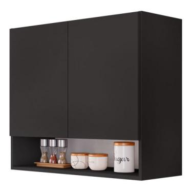 Imagem de Armário Aéreo Multiuso Meg 80cm 100%MDF 02 Portas com Nicho Integrado 