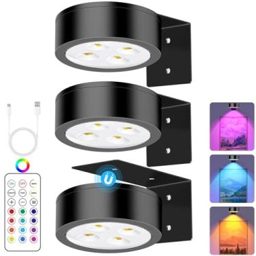 Imagem de SIXDEFLY 13 Rgb Mudança De Cor Led Arte Exibição Luz Para Moldura De Imagem, Bateria Recarregável Operada Led Pintura Luz Com Controle Remoto Regulável E Temporizador, Pacote Com 3 Preto