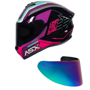 Imagem de Capacete ASX Draken Cougar Preto e Rosa Mais Viseira Camaleão