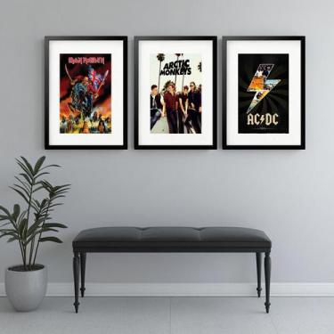 Imagem de Kit 3 Quadros Grandes AC/DC Iron Maiden Artic Monkeys - 60x48cm - Quad