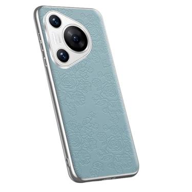 Imagem de LYJSMGZ Capa clássica para Huawei Pura 70 Ultra/70 Pro/70 Pro+/70, capa galvanizada de couro com relevo em relevo, proteção contra choque, azul, 70 Pro