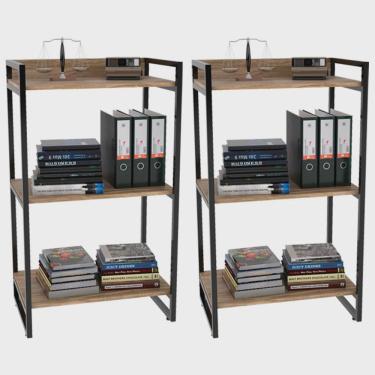 Imagem de Kit 02 Estantes com 3 Prateleiras Escritório Estilo Industrial Form C01 104x60 cm Carvalho - Lyam Decor