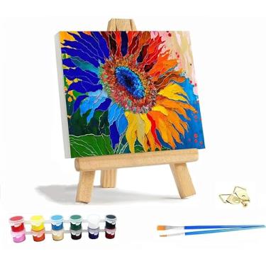 Imagem de Kit de pintura de girassol por números para adultos com moldura, pintura por número para iniciantes com cavalete de madeira, faça você mesmo, kits de pintura por números para decoração de casa 30 x 30
