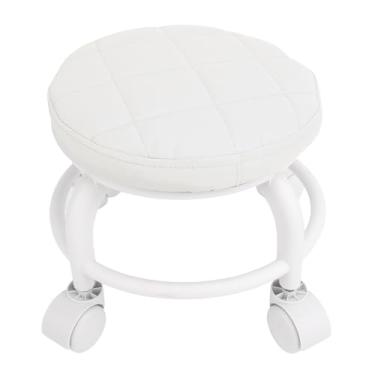 Imagem de Banco de Rolo Baixo, PU Leather Wheel Universal Rolling Dobas de 360 ​​graus Giratórios Pequenos Com Rodas de Rodas de Rodas Universa (Branco)