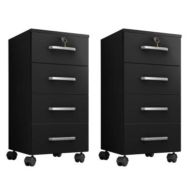 Imagem de Kit 2 Gaveteiro Gávea 4 Gavetas Preto Trama Com Rodízios - Móveis Leão Preto Trama