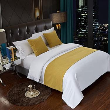 Imagem de Cachecol de corredor de cama de hotel, estilo europeu, decoração de cama, macio, confortável, proteção contra desbotamento, toalha de cama de luxo para cama de solteiro queen size - amarelo||fronha de