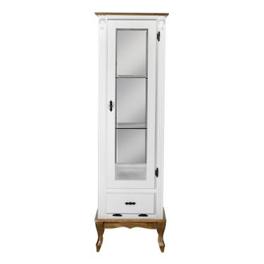 Imagem de Cristaleira Vitrine Espelhada Antique Média 1 Porta 2 Prateleiras de Vidro e 1 Gaveta 1079e Branca