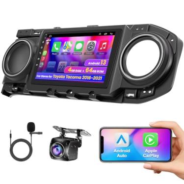 Imagem de Rádio veicular de navegação GPS para Toyota Tacoma 2016-2021, tela QLED de 22 cm, com CarPlay sem fio Android Auto, 4G + 64G, unidade de cabeça Android 13, FM RDS Bluetooth estéreo, Plug and Play