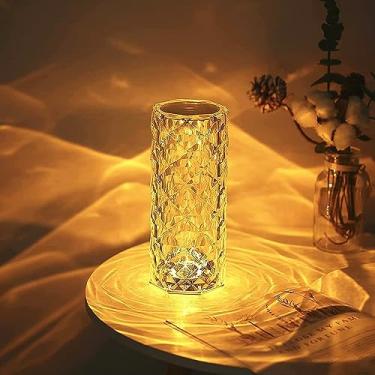 Imagem de BAIYUN Abajur de mesa de cristal, luminária de mesa de acrílico diamante, luz noturna rosa RGB de 16 cores, lâmpada de cabeceira recarregável por USB para mesa de cabeceira, sala de estar, quarto (A)