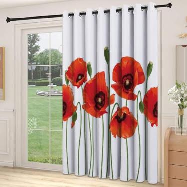 Imagem de Divisória de parede com divisória floral, papoulas da estação da primavera, flores pastorais, botânica, ramo de arte, tema da natureza, cortinas largas isoladas/cortinas de quarto (painel único), L